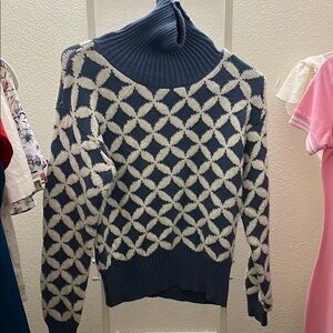 Elegant Navy and White Women's Turtleneck Sweater